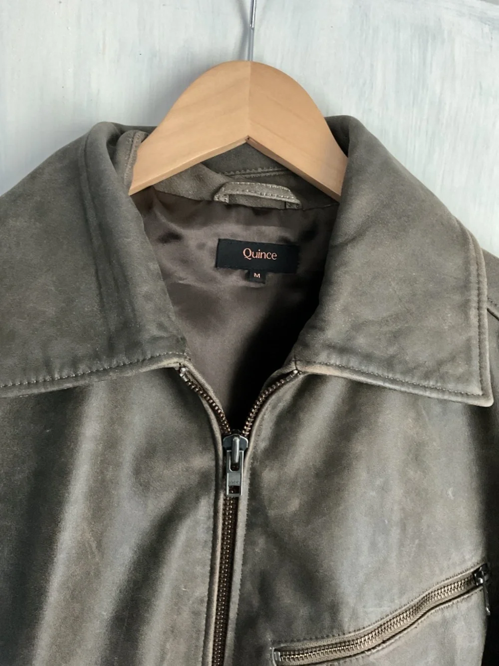 Quince Men's Dark Brown Suede Leather Zip Jacket